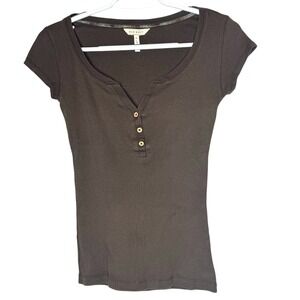 Vintage Old Navy Womens Brown Short Sleeve Henley Y2K Preppy Cotton Bella Elena